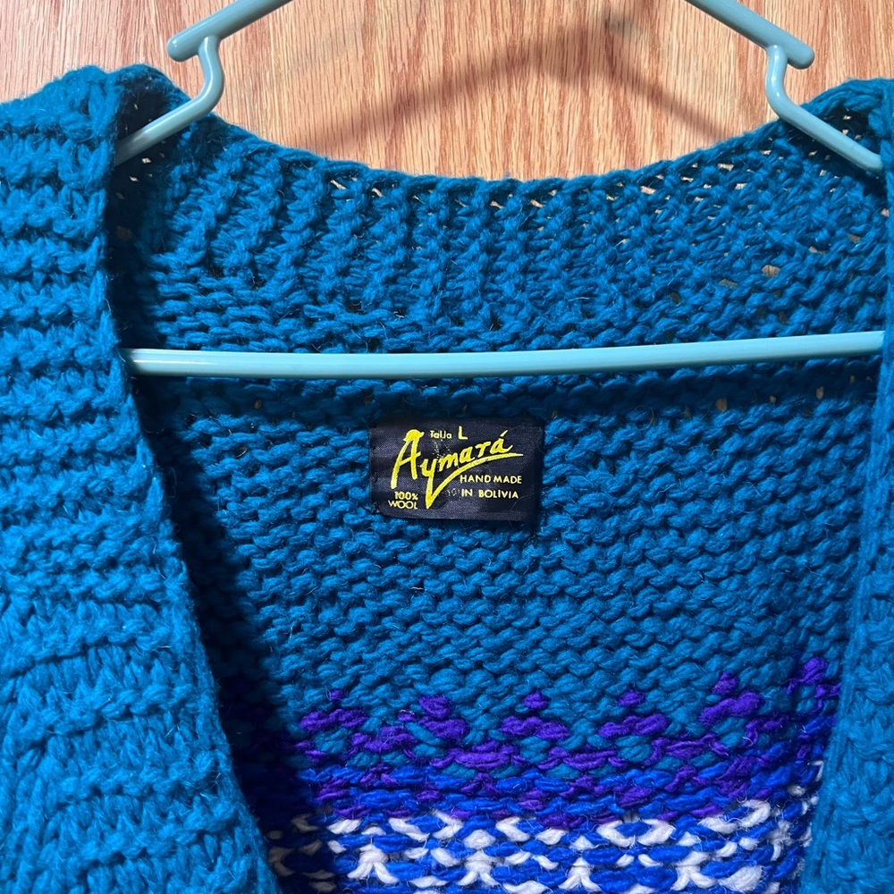 Aymara vintage teal and purple wool sweater - Picture 5 of 5